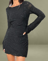 Julita Mini Dress in Sheer Flower Black