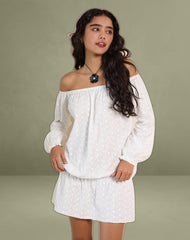 Melisandre Mini Dress in Broderie Ivory