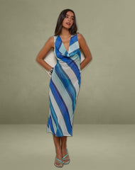 Anira Dress in Chiffon Painted Stripe Blue