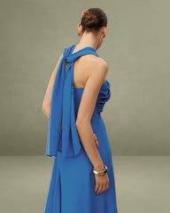 Blue Strapless Flowy Maxi Dress