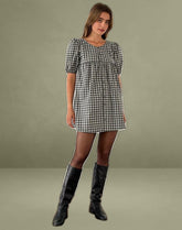 Cybera Mini Dress in Tonal Gingham Black and Grey