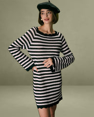The Black Striped Flare Sleeve Mini Dress
