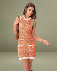 Orange Contrasting Round Neck Sweater Dress