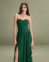 The Green Sweetheart Neck Ruched Maxi Dress