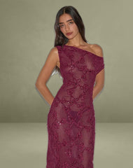 Kaido Midi Dress in Sequin Knit Burgundy