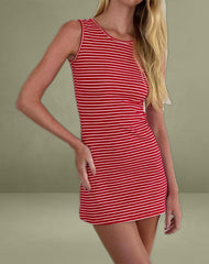 Masha Mini Dress in Red and White Stripe Jersey