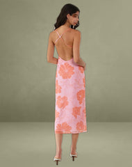 Rujira Cowl Midi Dress in Floral Pink Orange