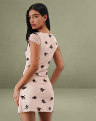 Lashka Mini Dress in Cluster Ditsy Flock Nude