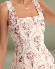 Pink Square Neck Floral Slip Mini Dress