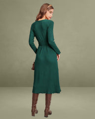 Green A-line Wrap Sweater Dress