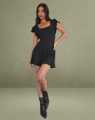 Toinette Drop Waist Mini Dress in Black