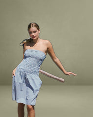 Belesi Midi Dress in Blue Small Vertical Stripe