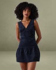 Sarabi Plunge Mini Dress in Cord Navy