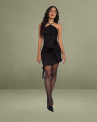 Redi Mini Halterneck Dress in Orchids Flock Black