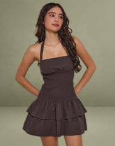 Herais Halterneck Mini Dress in Deep Mahogany