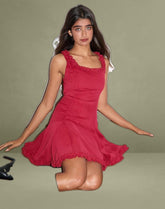 Fulvia Slip Mini Dress with Ruffles in Deep Red
