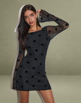 Dasa Long Sleeve Mini Dress in Big Polka Flock Black