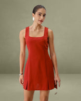 Red Square Neck A-Line Mini Dress