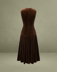 Coffee Velour A-Line Sleeveless Maxi Dress