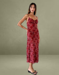 Coya Midi Dress in Fairy Floral Burgundy Flock