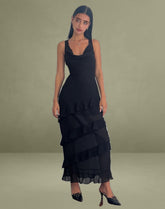 Otna Ruffle Detail Chiffon Maxi Dress in Black