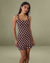 Vadora Frill Hem Mini Dress in Brown with Big Polka Cream