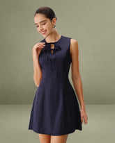Blue Round Neck Sleeveless A-Line Mini Dress