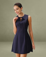 Blue Round Neck Sleeveless A-Line Mini Dress