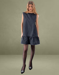 Arkana Babydoll Mini Dress in Black Taffeta