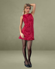 Benian Mini Dress in Satin Jacquard Red