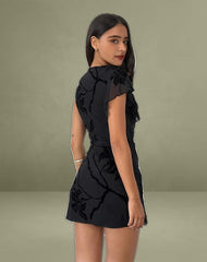 Salya Mini Dress in Orchids Flock Black