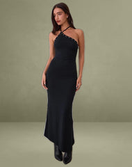 Ishikawa Asymmetrical Maxi Dress with Eyelets in Black