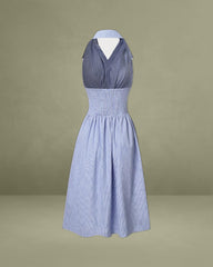 Blue Striped Twist Backless Midi Dress