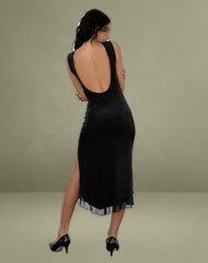 Lyra Backless Midi Dress in Mesh Black