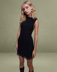 Renata Asymmetrical Mini Dress in Black Mesh