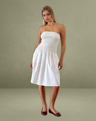 Belesi Bandeau Midi Dress in Poplin White