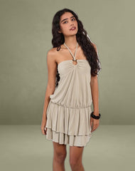 Suraya Plunge Mini Dress in Cupro Oatmilk