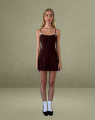 Calilia Cami Dress in Bitter Chocolate with Pink Bows