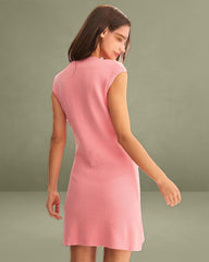 Pink Mock Neck Pocket Sweater Dress