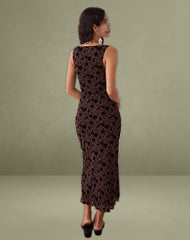 Gabriela Midi Dress in Garden Floral Brown