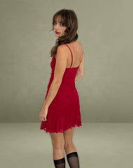 Micaya Mini Dress in Red Heart Flocked Mesh