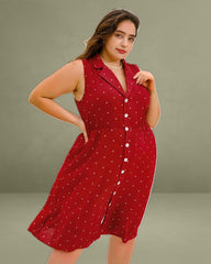 Red Polka Dot Plus Size Button Midi Dress