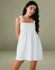 Kayla Square Neck Mini Dress in Linen Ivory