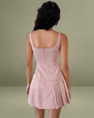 Jadzia Drop Waist Mini Dress in Blush Pinstripe