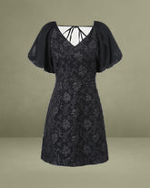 Black V Neck Shirred A-Line Mini Dress