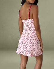 Dimaya Mini Dress in Girlie Print with Red Binding
