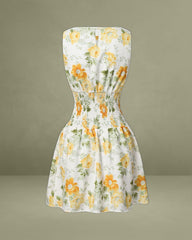 Green Floral Boat Neck Mini Dress