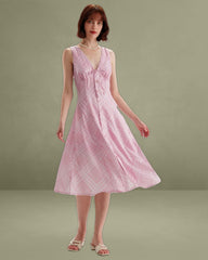 Pink Striped Sleeveless Midi Dress