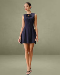 Blue Round Neck Sleeveless A-Line Mini Dress