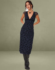 Vilinia Midi Dress in Pretty Petal Flock Black